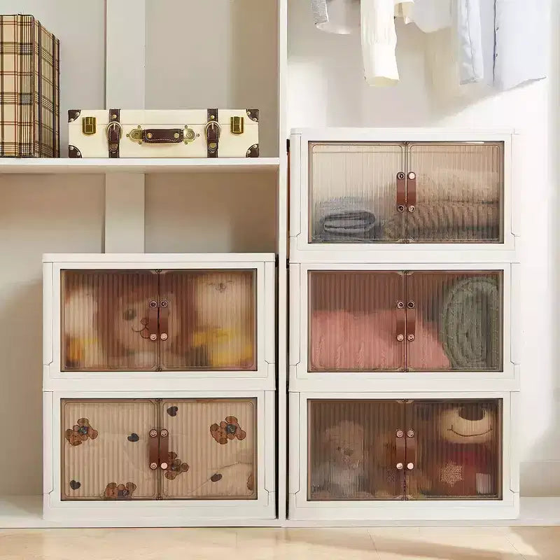 Foldable Stackable Storage Bins with Lockable Wheels – White Plastic Organizer