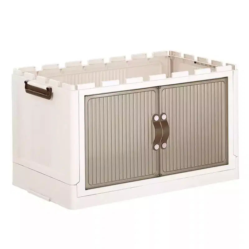 Foldable Stackable Storage Bins with Lockable Wheels – White Plastic Organizer