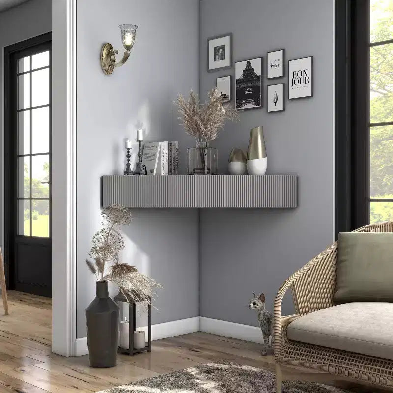 HOMES: Inside + Out  Mid-Century Modern 3 Shelf Corner Floating Console TV Stand for TVs up to 50"