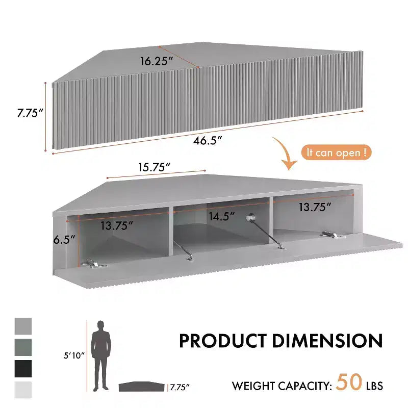 HOMES: Inside + Out  Mid-Century Modern 3 Shelf Corner Floating Console TV Stand for TVs up to 50"