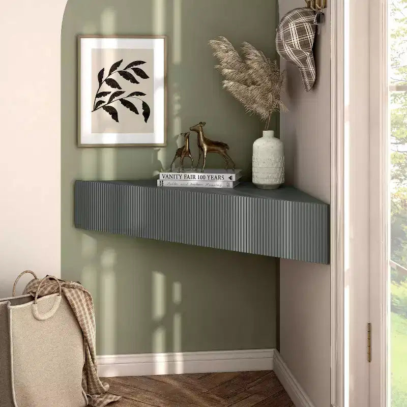 HOMES: Inside + Out  Mid-Century Modern 3 Shelf Corner Floating Console TV Stand for TVs up to 50"