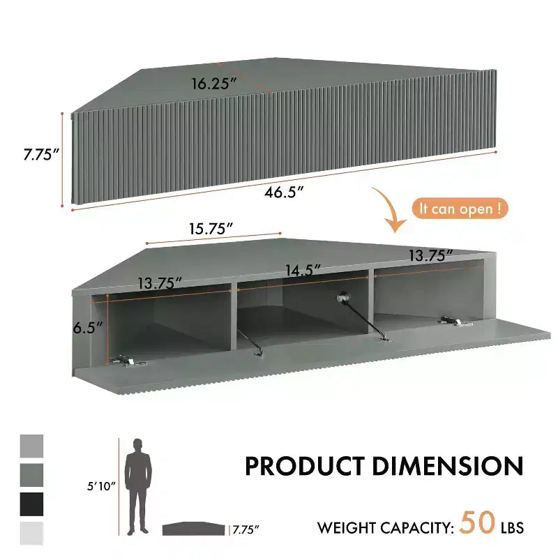 HOMES: Inside + Out  Mid-Century Modern 3 Shelf Corner Floating Console TV Stand for TVs up to 50"