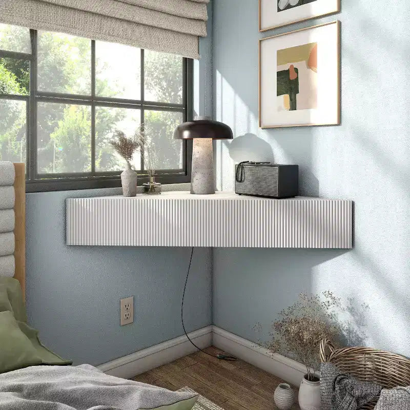 HOMES: Inside + Out  Mid-Century Modern 3 Shelf Corner Floating Console TV Stand for TVs up to 50"
