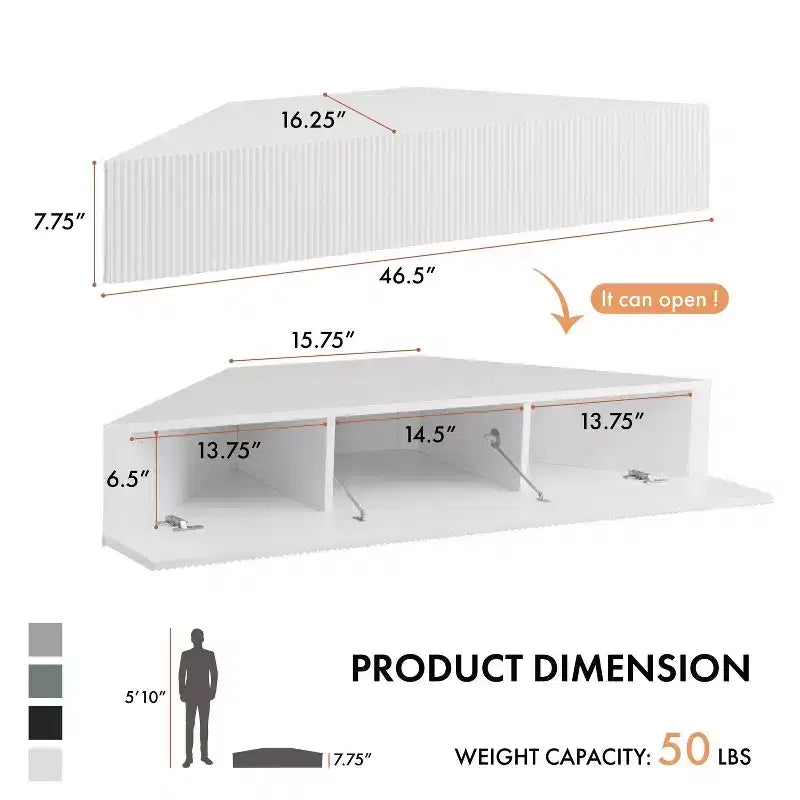 HOMES: Inside + Out  Mid-Century Modern 3 Shelf Corner Floating Console TV Stand for TVs up to 50"