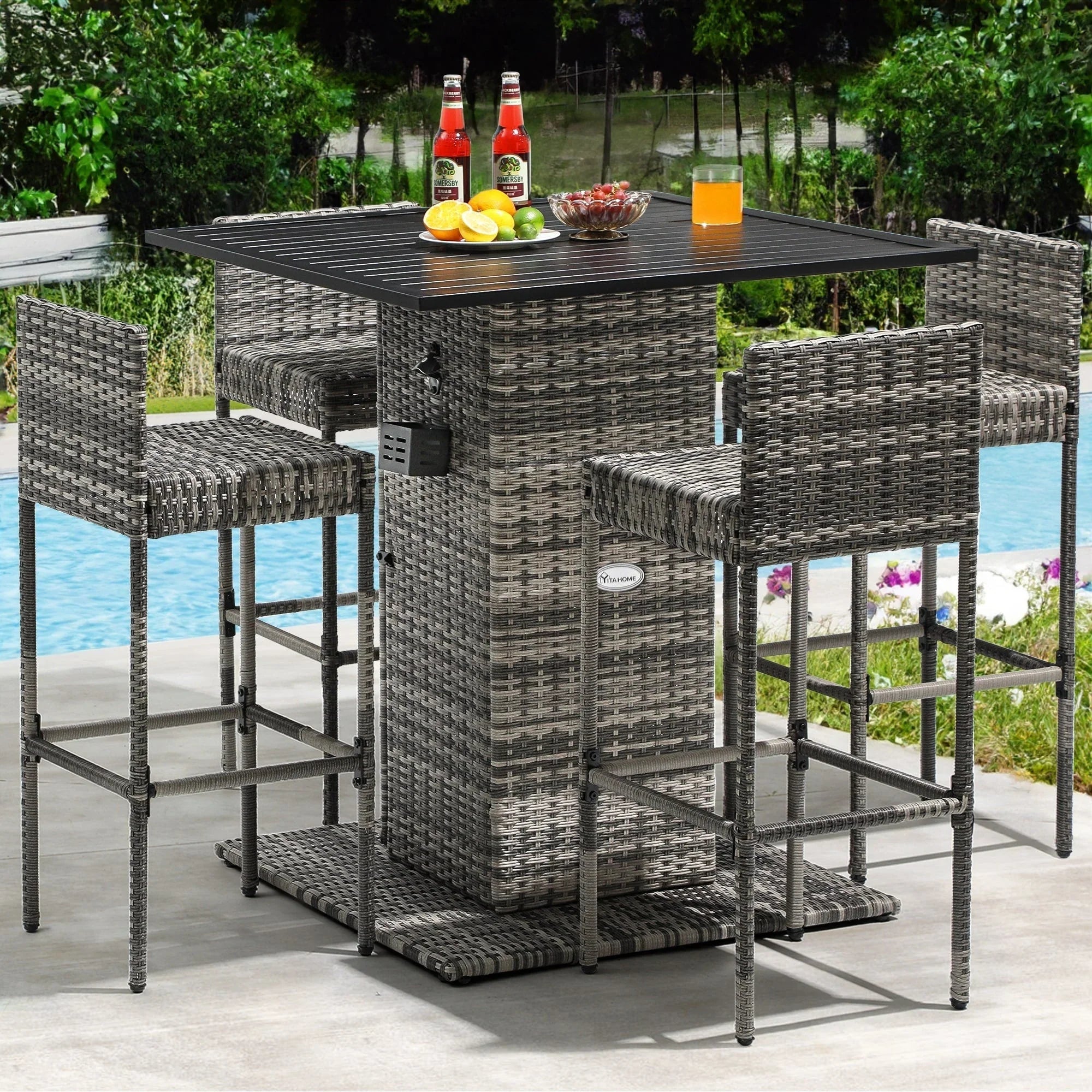 Moasis Set di Mobili da Esterno con Bar in Vimini 5 Pezzi - 5 PZ