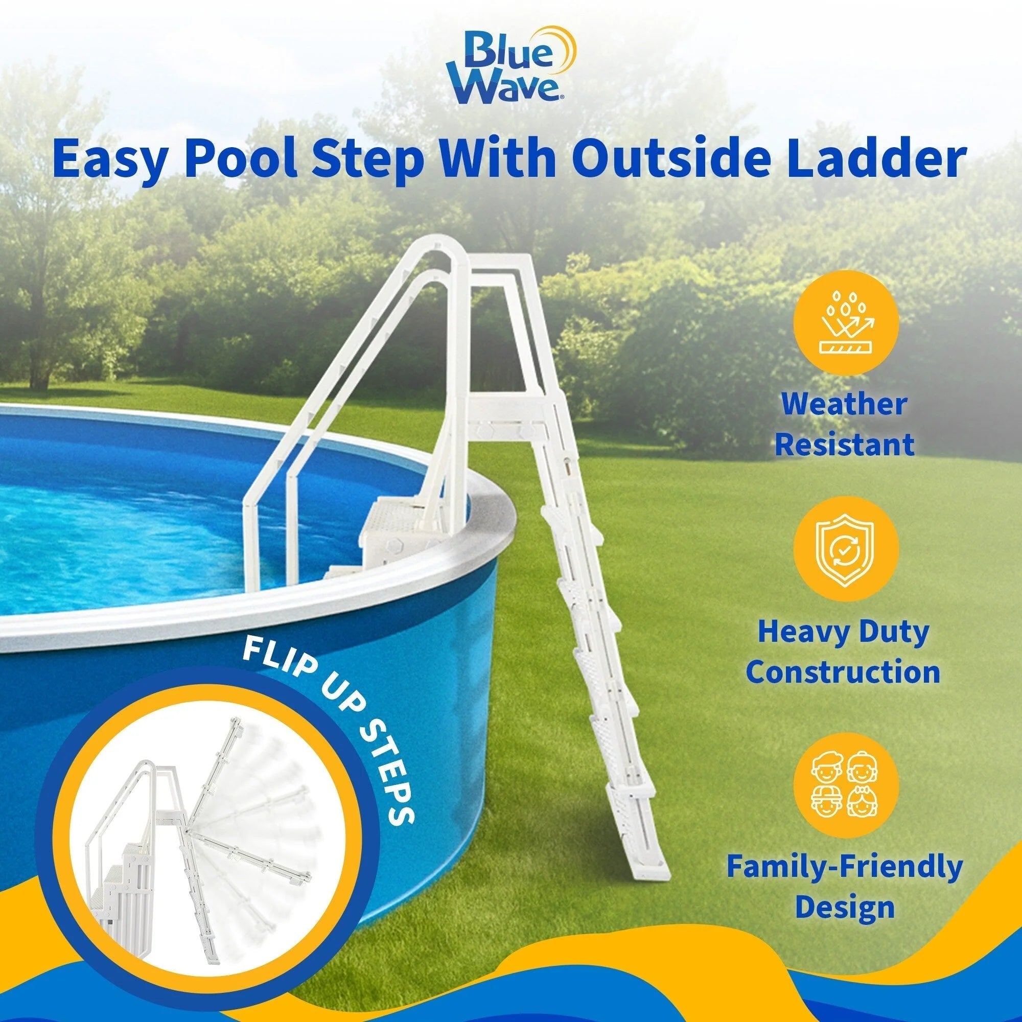 Scaletta esterna Blue Wave Easy per piscine fuori terra - 32.5 in. L x 56 in. P x 81 in. H