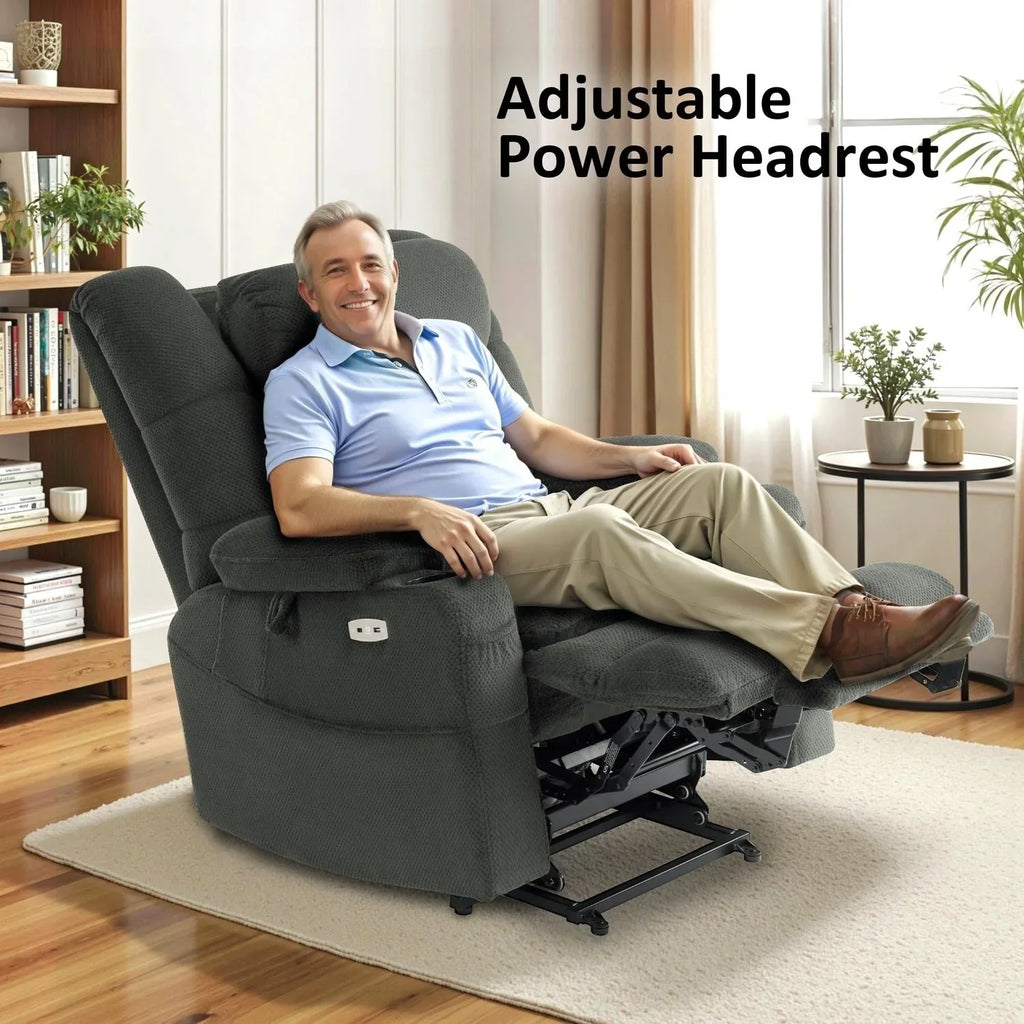 MCombo Poltrona Reclinabile Grande e Larga a Due Motori con Funzione Alzapersona, Massaggio e Doppio Riscaldamento, per Anziani Robusti e Alti, Tessuto R7635