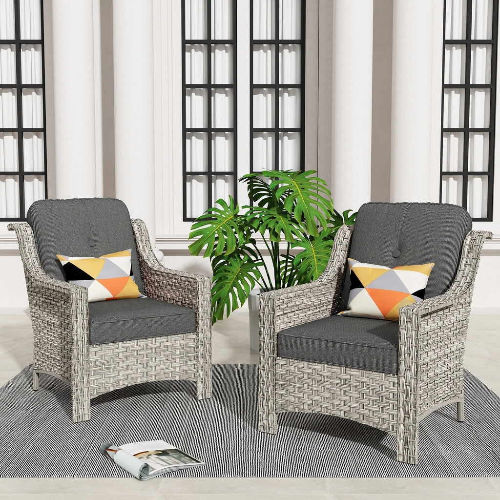 HOOOWOOO, Set di 2 Sedie da Esterno in Rattan Intrecciato con Schienale Alto