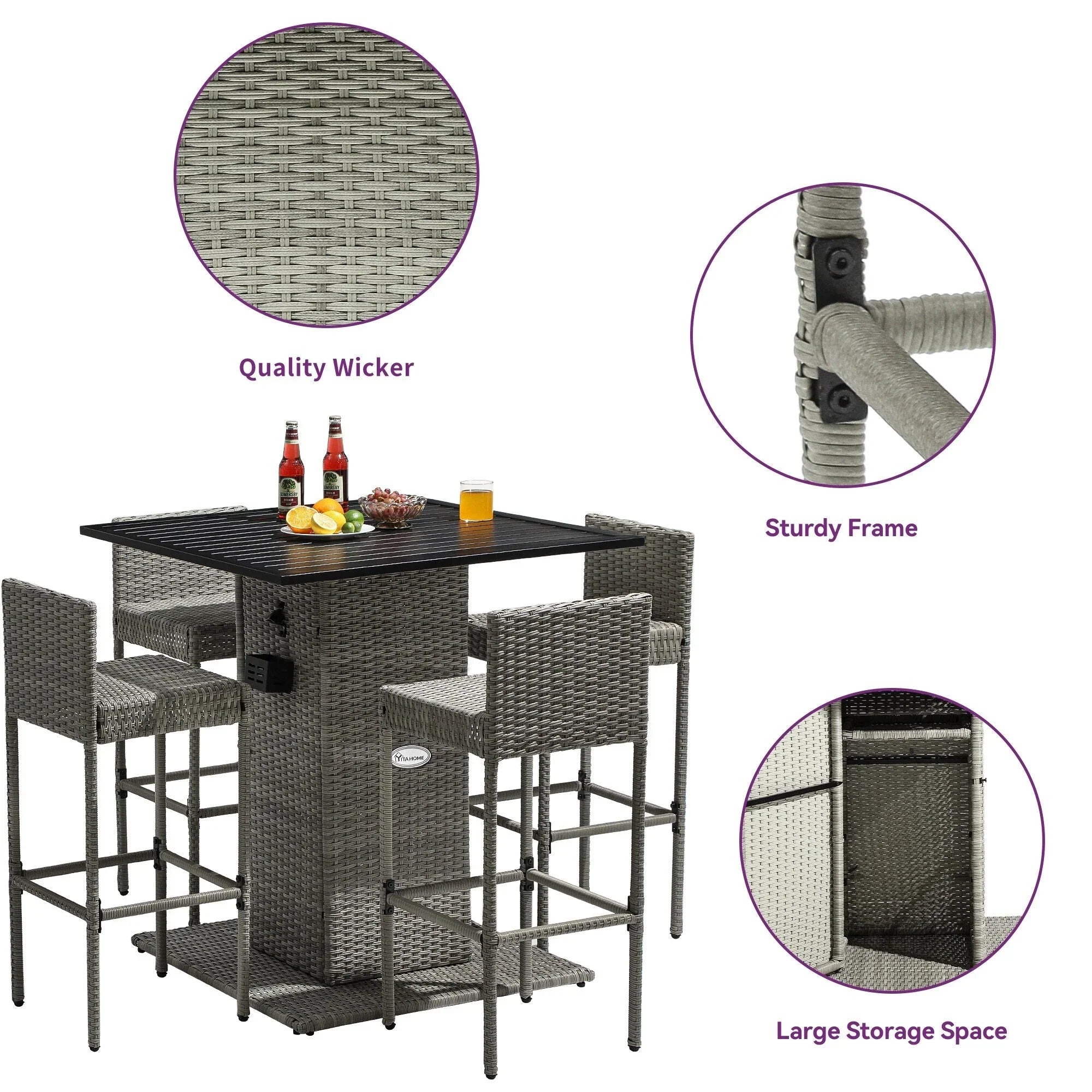 Moasis Set di Mobili da Esterno con Bar in Vimini 5 Pezzi - 5 PZ