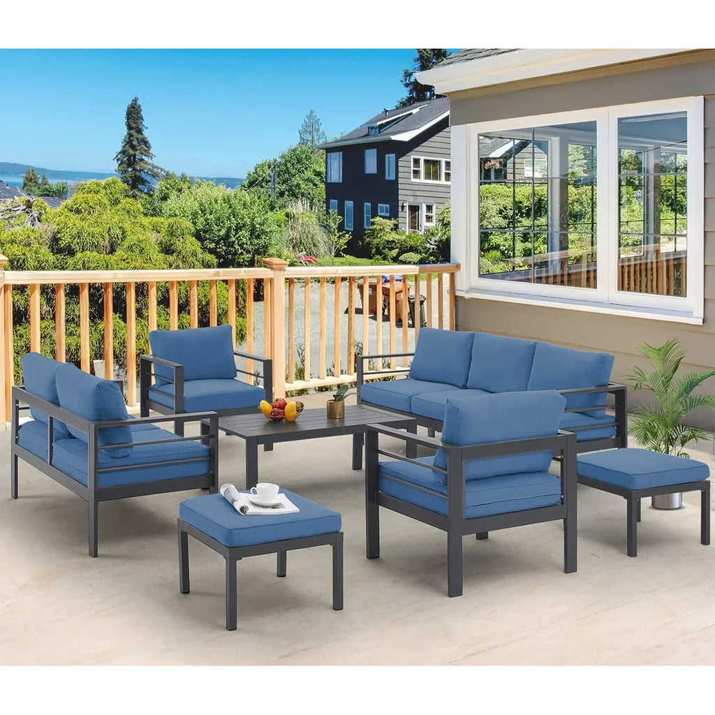 AECOJOY Set di mobili da giardino a 7 pezzi in alluminio Set da conversazione per esterni