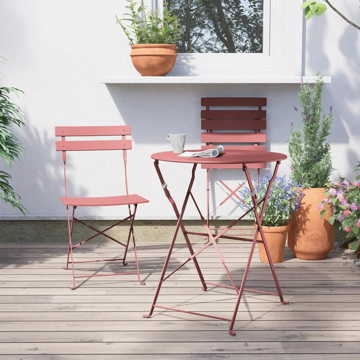 Set bistro pieghevole in metallo da 3 pezzi, set conversazione resistente alle intemperie per esterni/interni, per patio, cortile, giardino