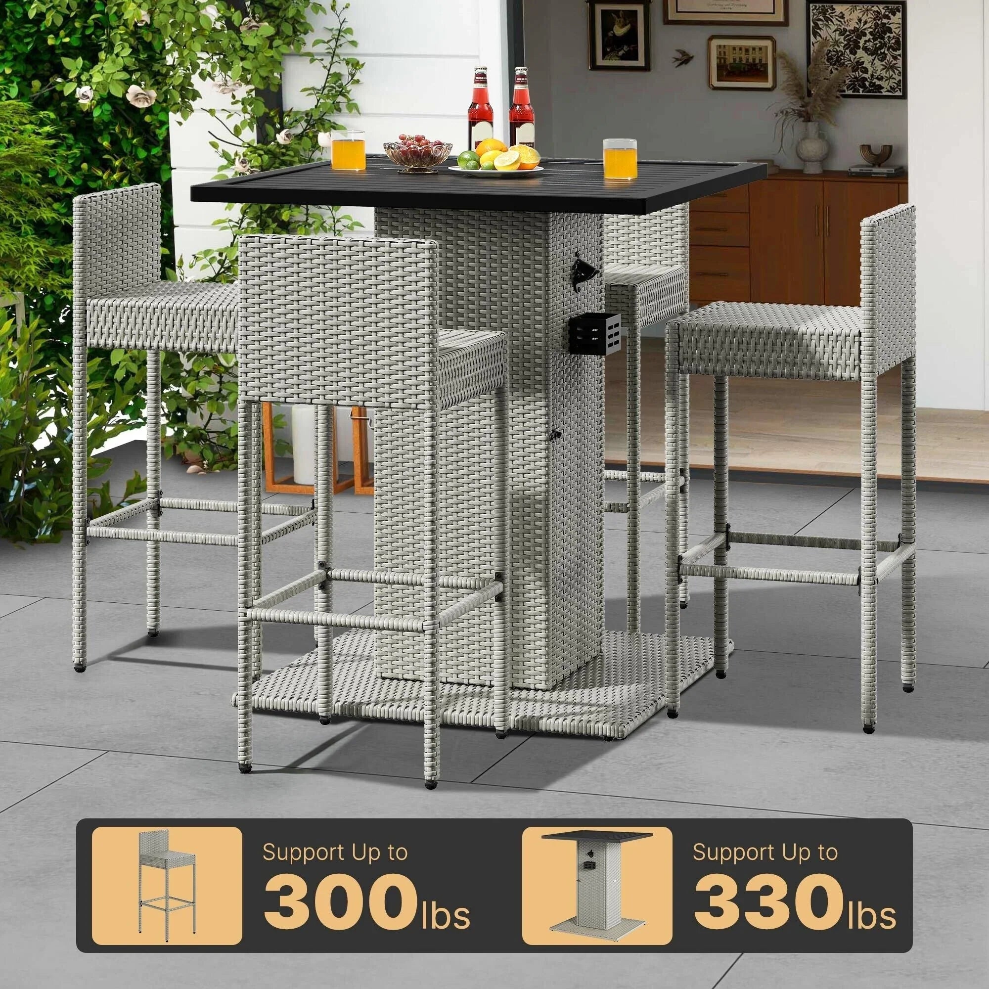 Moasis Set di Mobili da Esterno con Bar in Vimini 5 Pezzi - 5 PZ