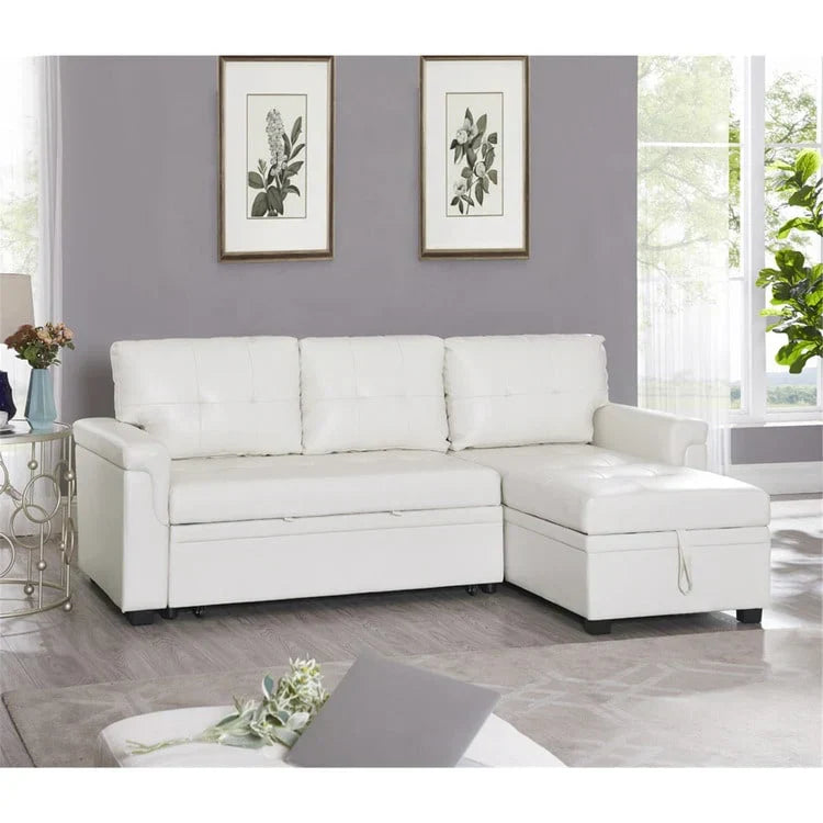 Divano componibile convertibile reversibile con letto estraibile, chaise longue con contenitore nascosto e gambe durevoli