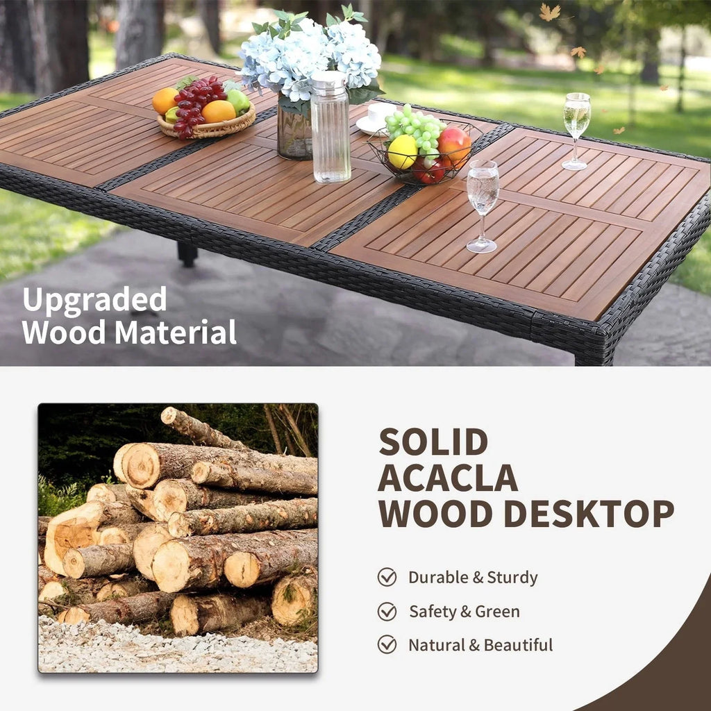 Set da pranzo per esterni Lacoo in polyrattan e legno di acacia