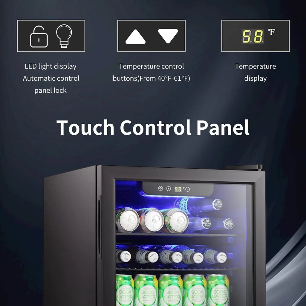 Mini Frigo-Cantinetta per bevande da 100 lattine, Frigo portatile, Porta in vetro frontale trasparente, Piccolo refrigeratore per bevande con touch screen - 2.6 Cu. Ft.