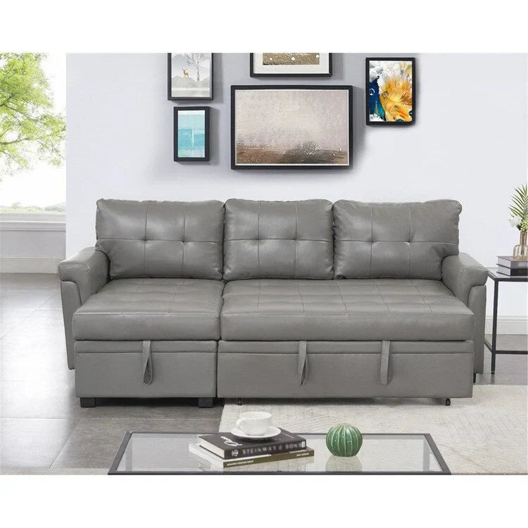 Divano componibile convertibile reversibile con letto estraibile, chaise longue con contenitore nascosto e gambe durevoli