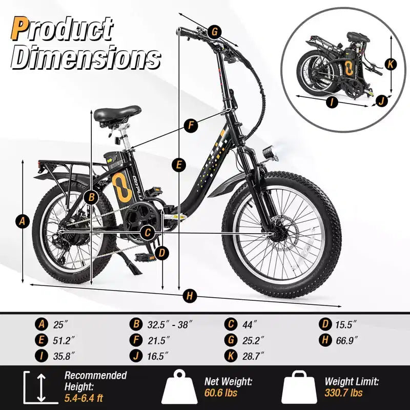 Costway Bici Elettrica Pieghevole da Montagna per Adulti con Pneumatici Fat da 20 pollici, Motore Brushless da 750W, 54V 13Ah UL2849