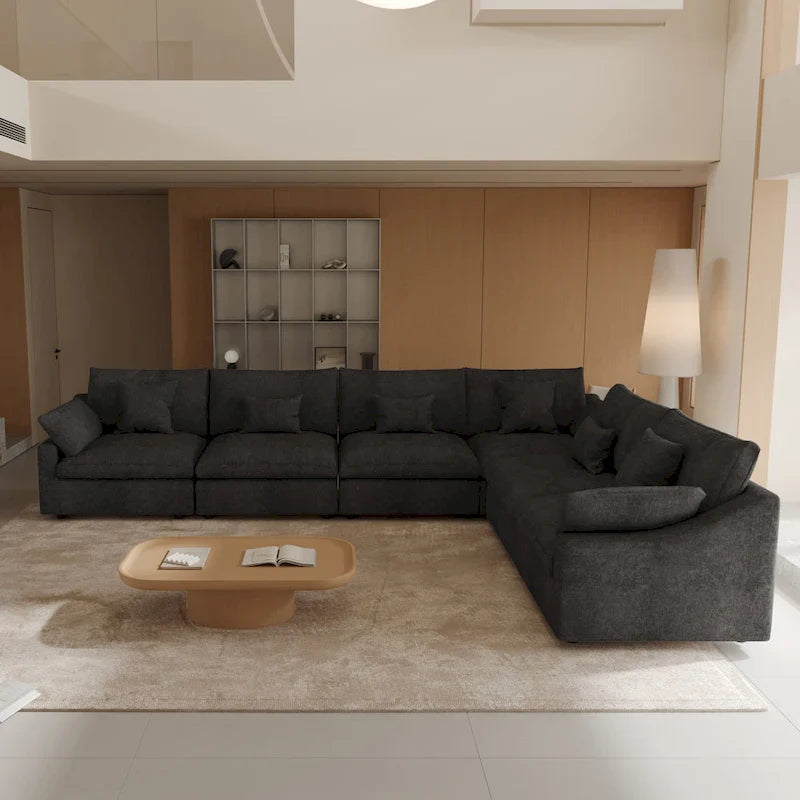 Divano ad angolo componibile grande in lino per soggiorno