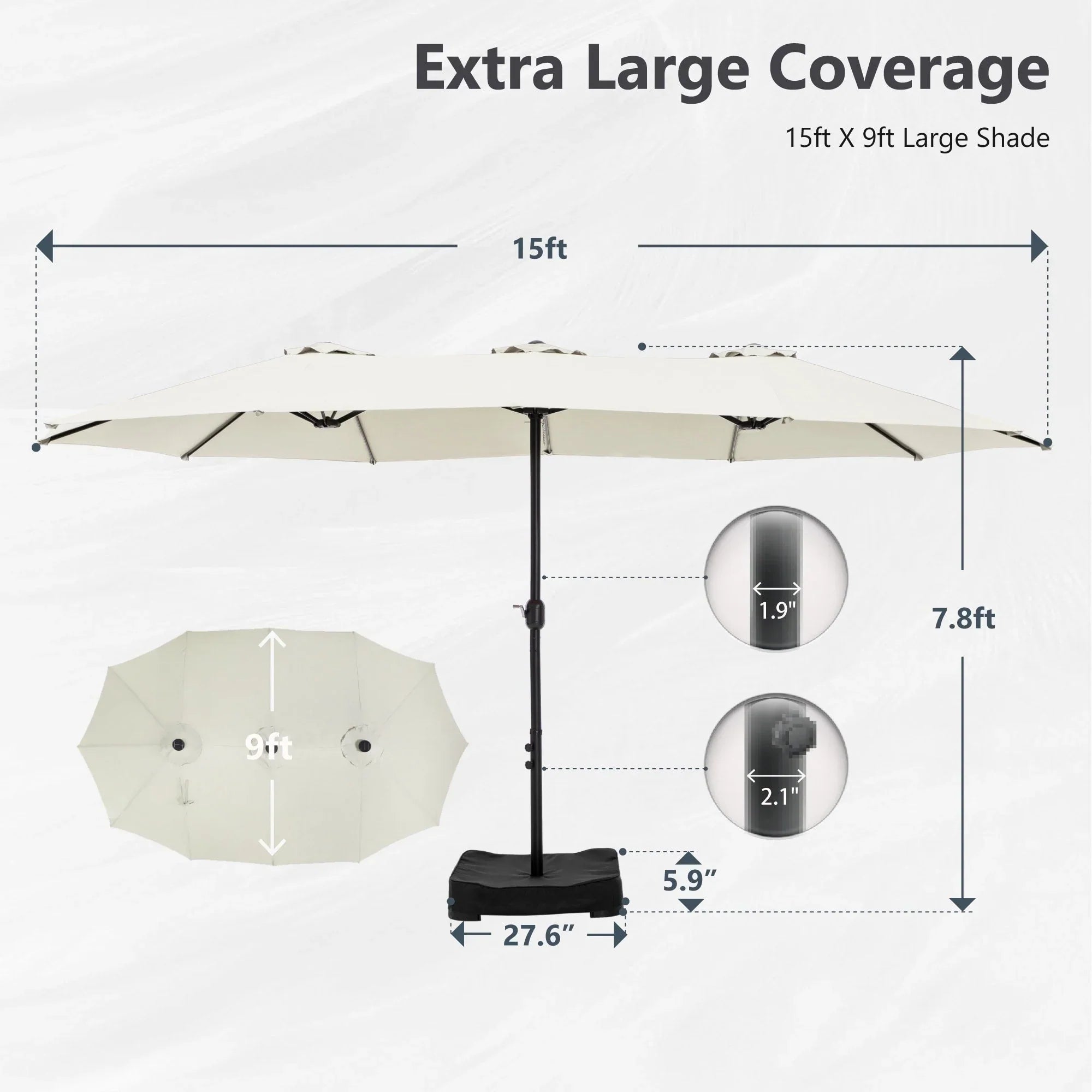 MAISON ARTS Ombrellone Doppio da 4,5 m, Extra Large, per Patio, con Base Inclusa