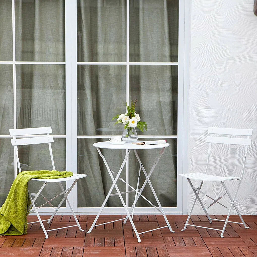 Set bistro pieghevole in metallo da 3 pezzi, set conversazione resistente alle intemperie per esterni/interni, per patio, cortile, giardino