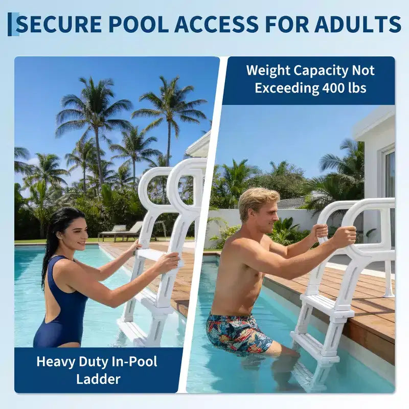 Scaletta per piscina per impieghi gravosi a 5 gradini con doppio corrimano, gradini in PE robusti antiscivolo, capacità 181 kg, adatta per piscine interrate e fuori terra da 122 a 137 cm
