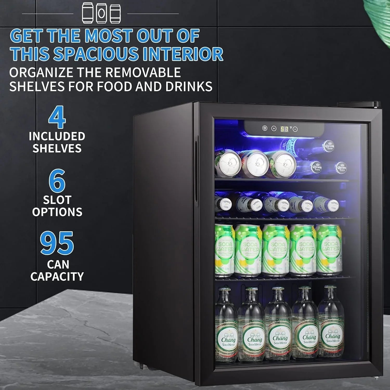 Mini Frigo-Cantinetta per bevande da 100 lattine, Frigo portatile, Porta in vetro frontale trasparente, Piccolo refrigeratore per bevande con touch screen - 2.6 Cu. Ft.