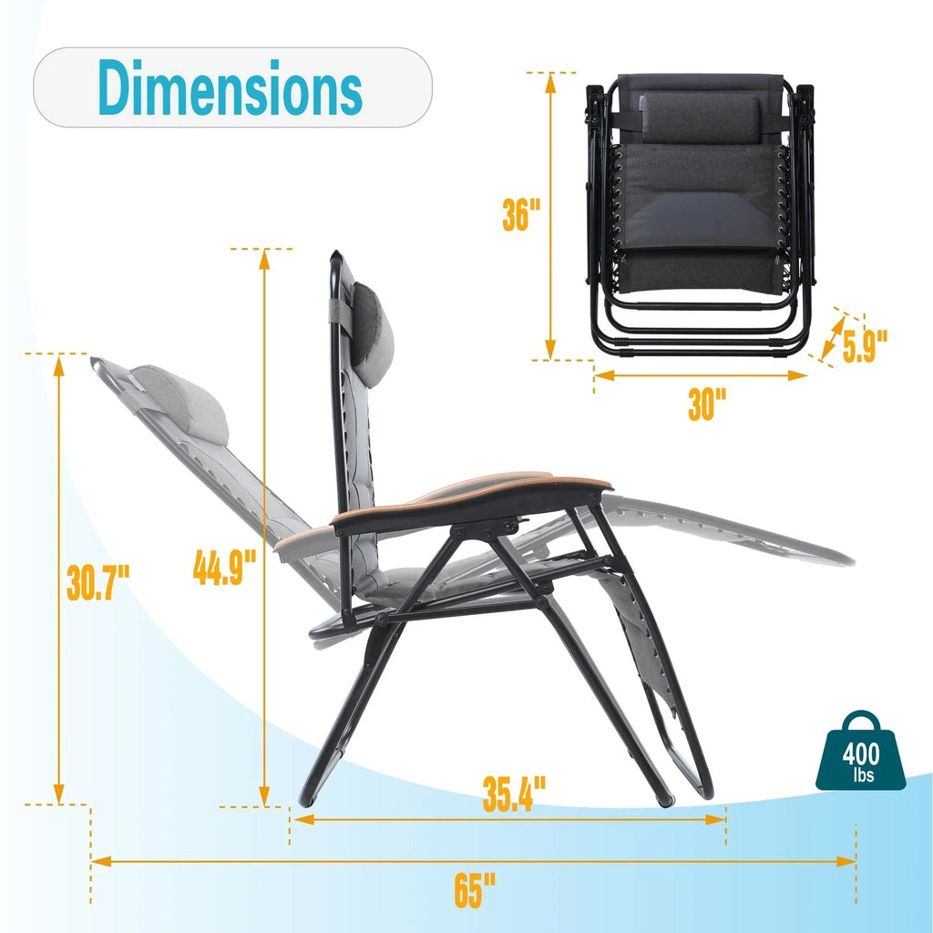 Sedia a sdraio oversize XL imbottita con gravità zero, bracciolo più largo, reclinabile regolabile con portabicchieri - N/D