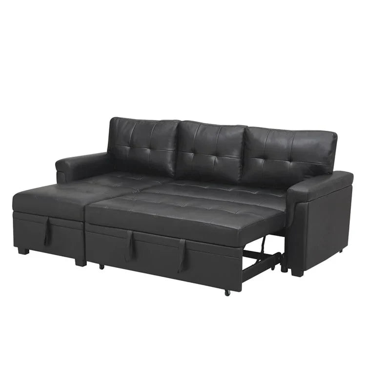 Divano componibile convertibile reversibile con letto estraibile, chaise longue con contenitore nascosto e gambe durevoli