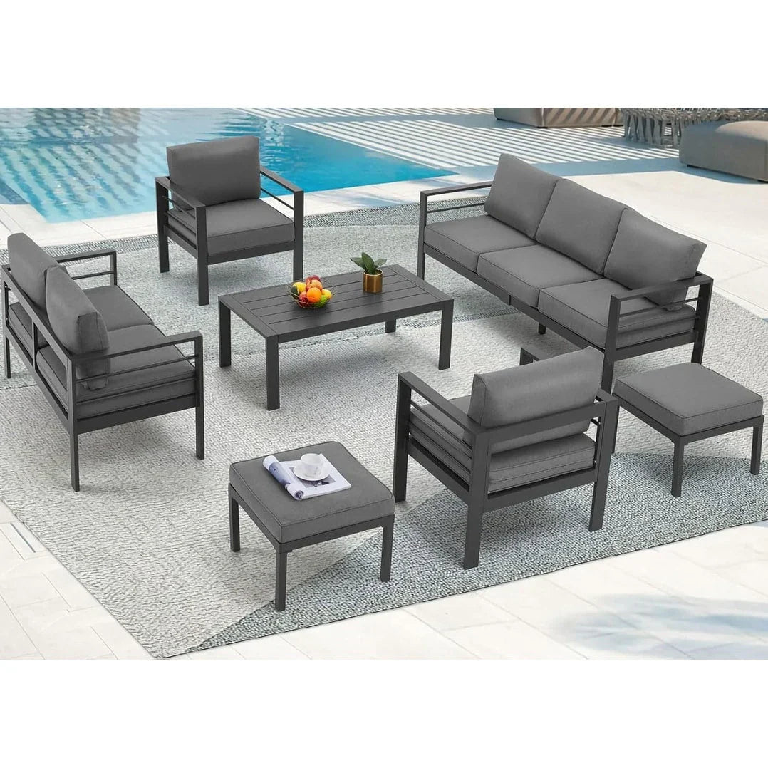 AECOJOY Set di mobili da giardino a 7 pezzi in alluminio Set da conversazione per esterni