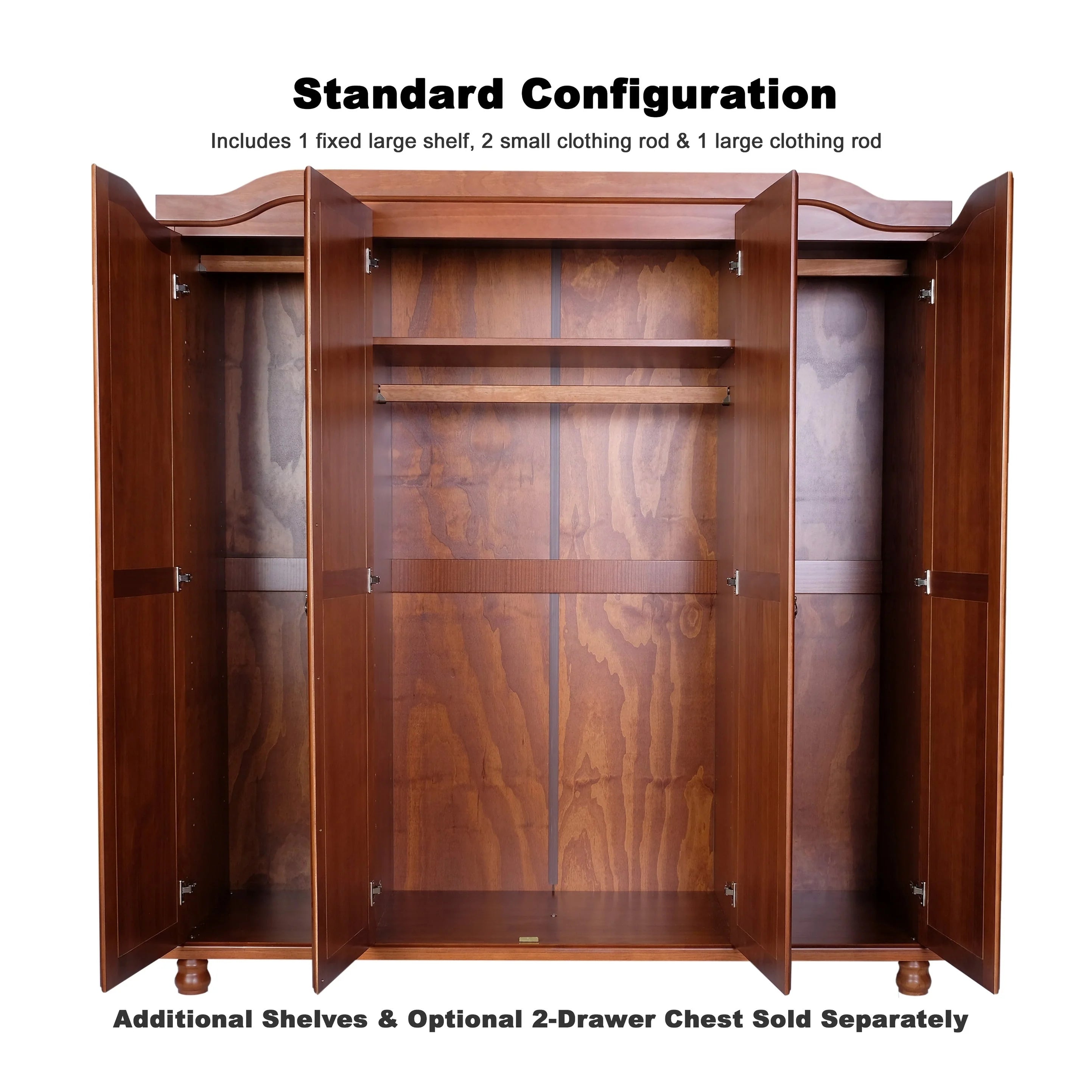 Palace Imports Armadio Kyle a 4 Ante in 100% Legno Massello con Ante in Legno Massello o a Specchio