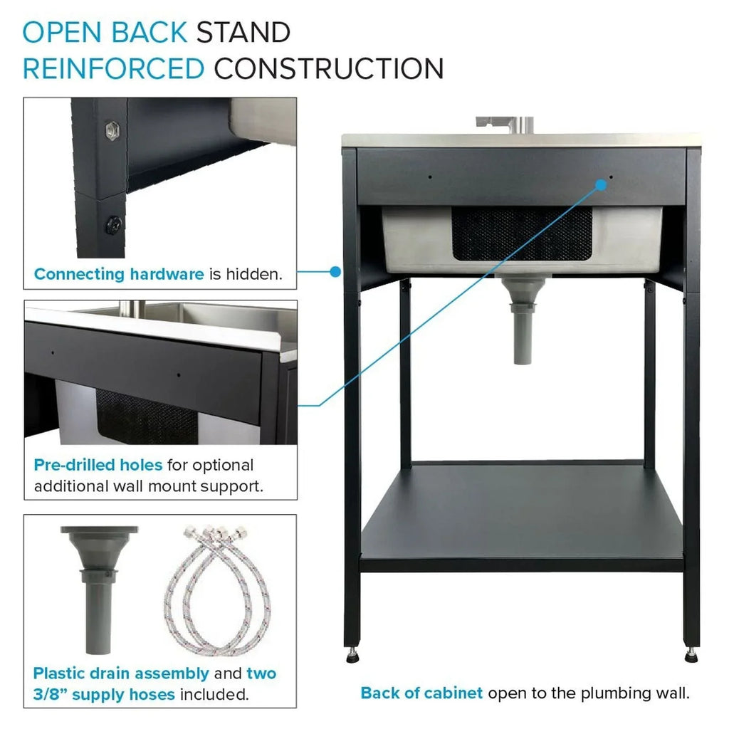 Lavello per bucato e supporto Transolid EWS-2422S in acciaio inossidabile, 24" L x 22" P x 35" A - 24" x 22"