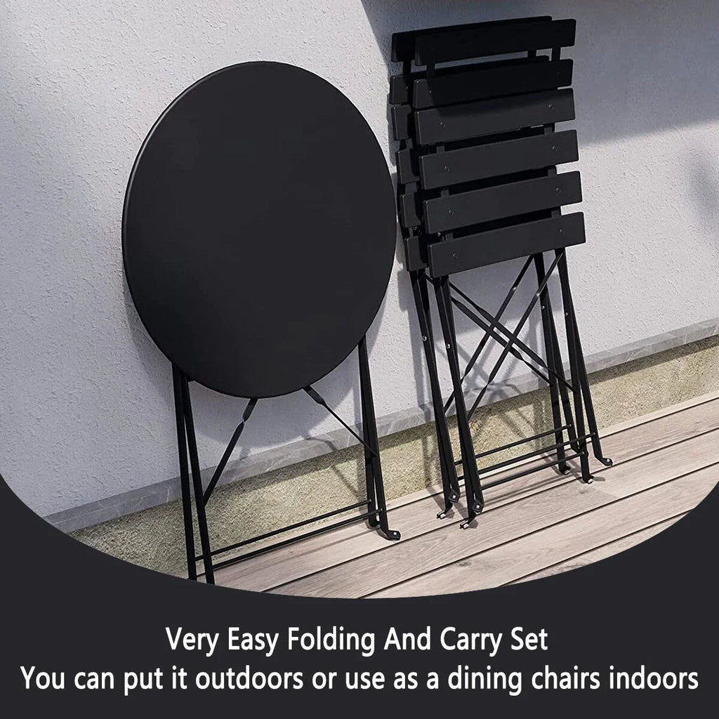 Set bistro pieghevole in metallo da 3 pezzi, set conversazione resistente alle intemperie per esterni/interni, per patio, cortile, giardino