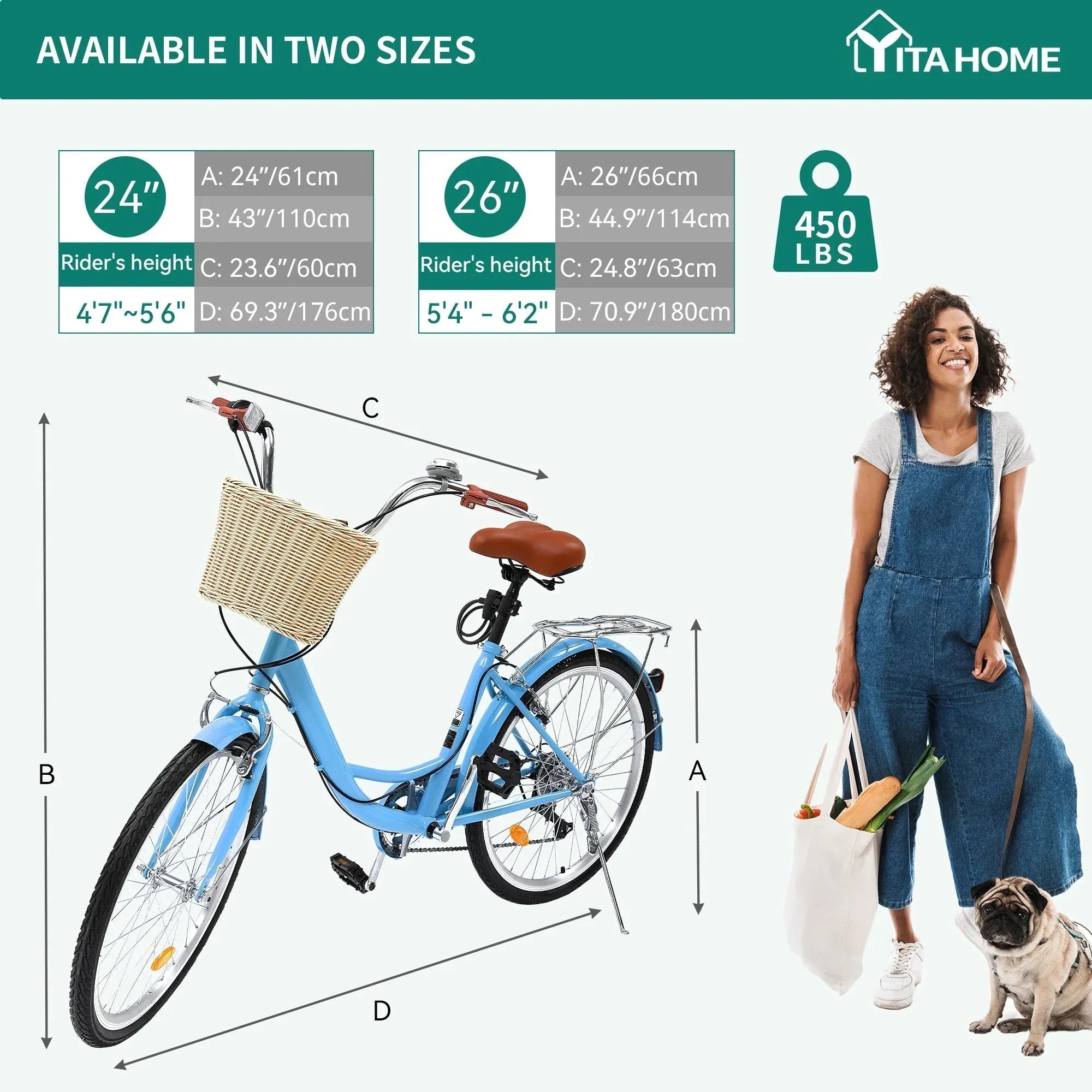 Moasis24/26 Bicicletta Cruiser a 7 velocità Regolabile con Telaio Ribassato, per Pendolari