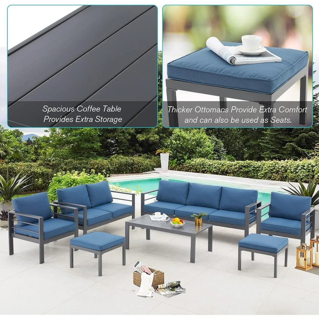 AECOJOY Set di mobili da giardino a 7 pezzi in alluminio Set da conversazione per esterni