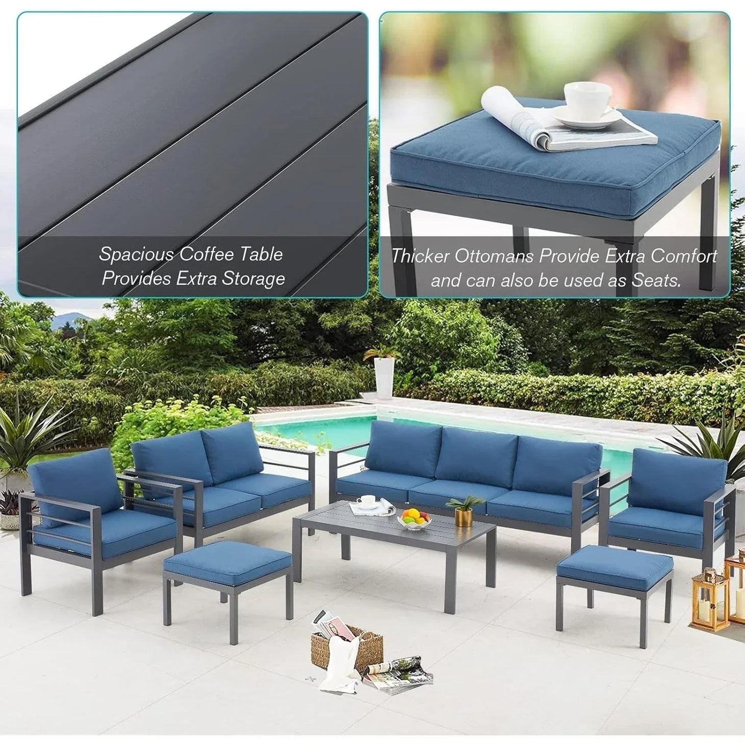 AECOJOY Set di mobili da giardino a 7 pezzi in alluminio Set da conversazione per esterni