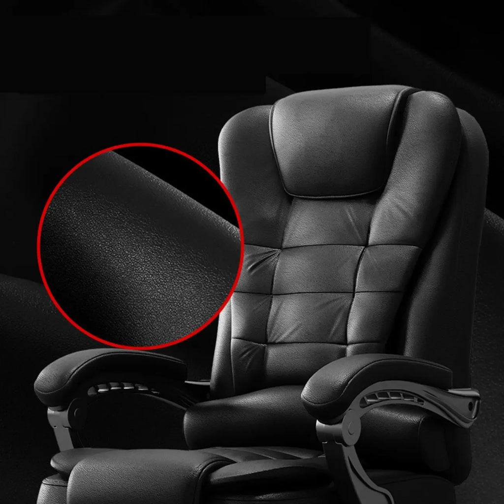 Sedia da ufficio girevole ergonomica in pelle nera con poggiapiedi