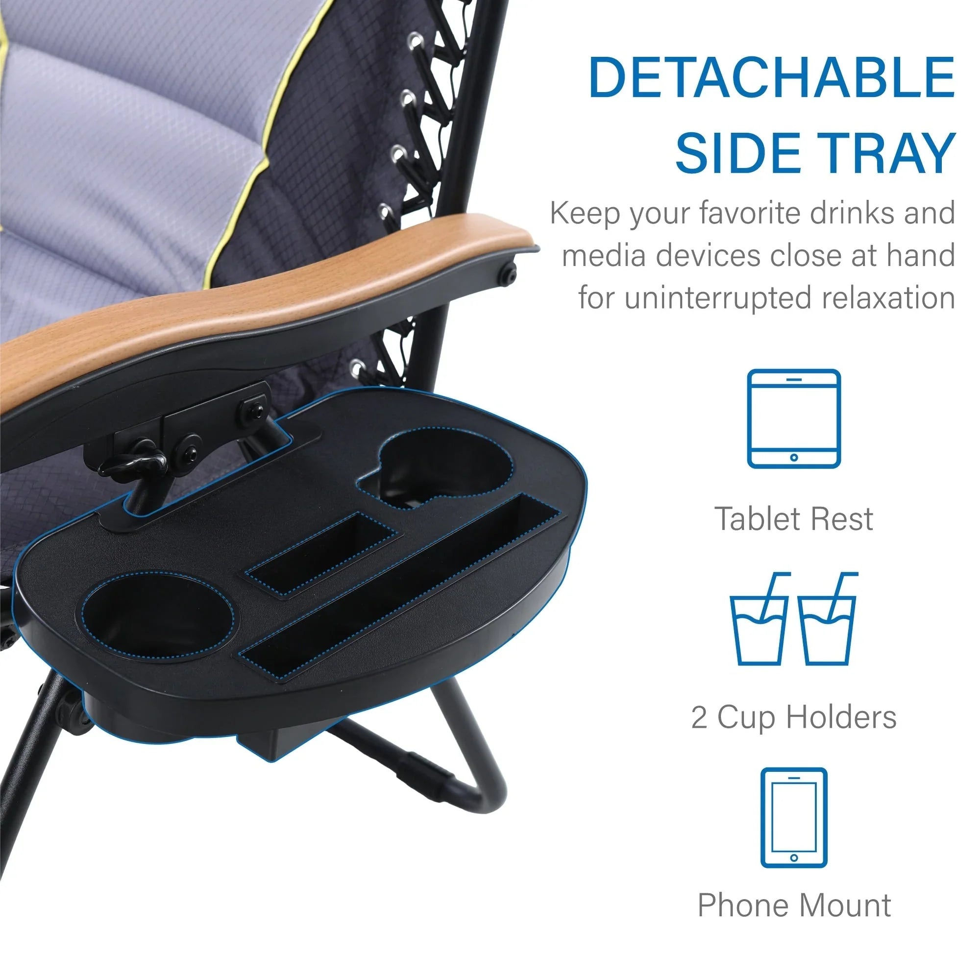 Sedia a sdraio oversize XL imbottita con gravità zero, bracciolo più largo, reclinabile regolabile con portabicchieri - N/D