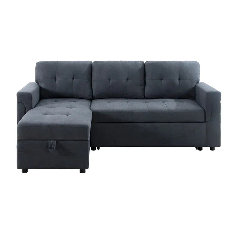Divano componibile convertibile reversibile con letto estraibile, chaise longue con contenitore nascosto e gambe durevoli