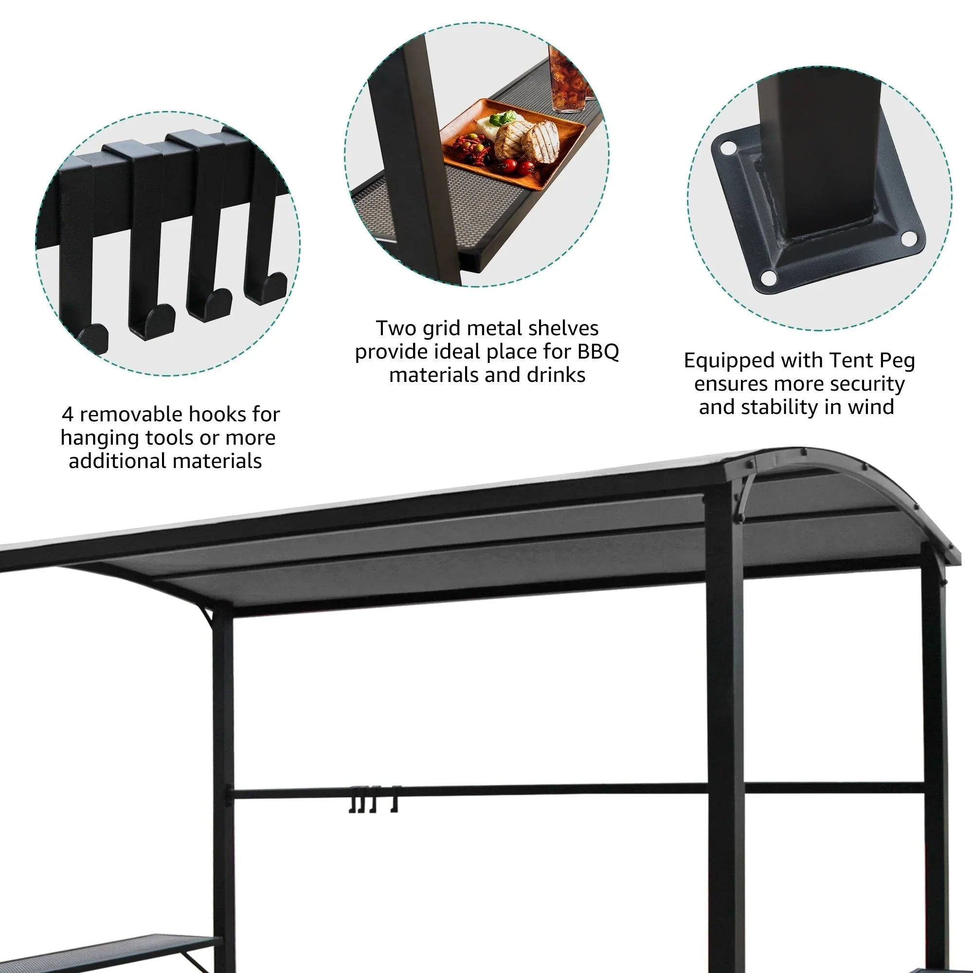 Gazebo da esterno con struttura in acciaio 1,5 x 2,4 m con tettoia per barbecue