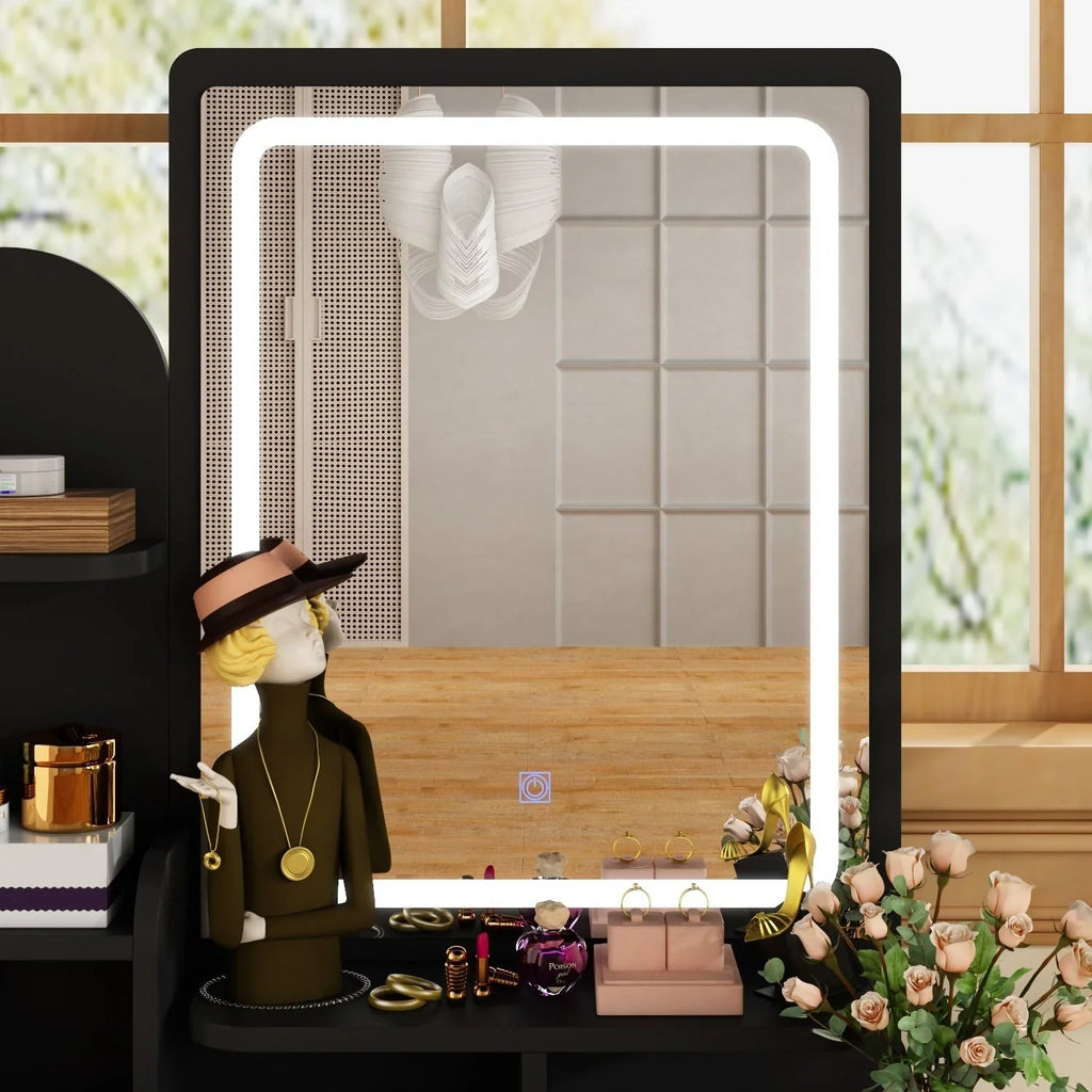 Tavolo da Trucco con Luci a LED, Specchio e Sgabello