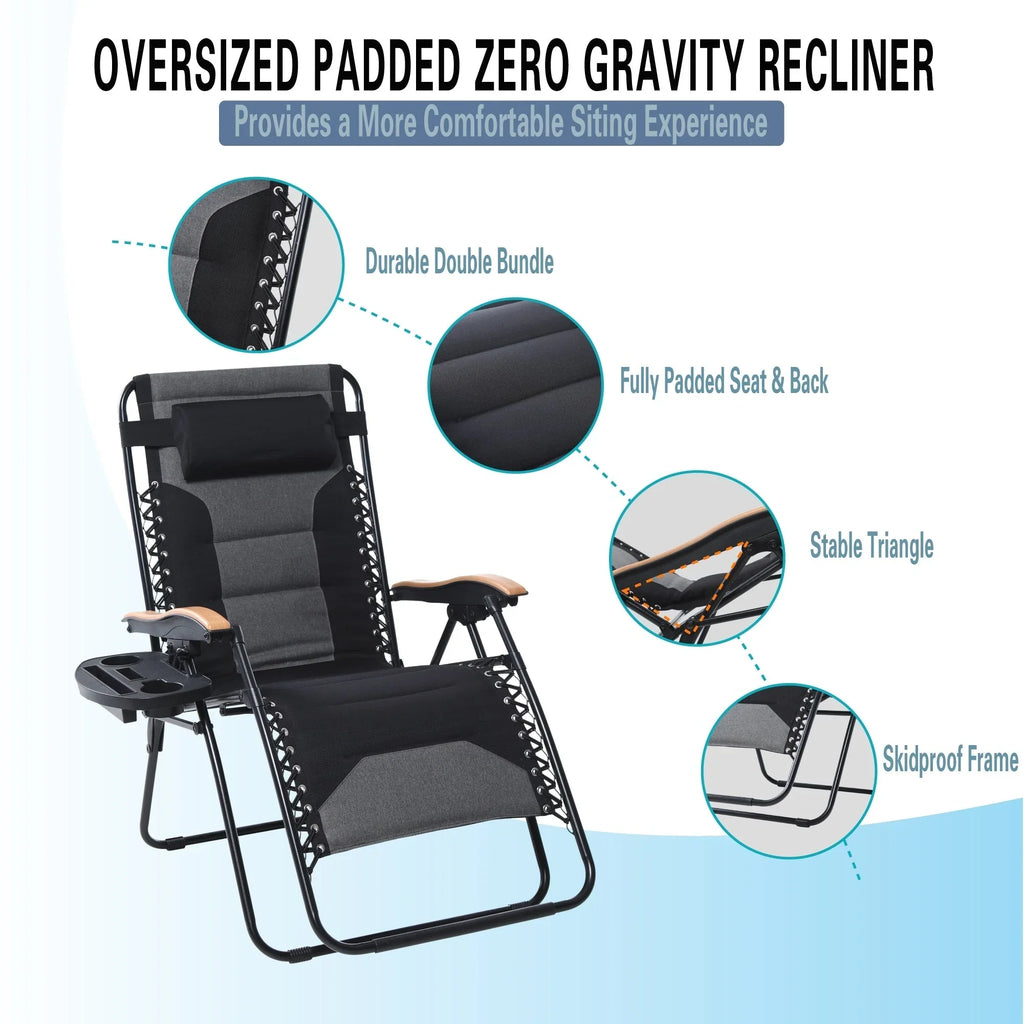 Sedia a sdraio oversize XL imbottita con gravità zero, bracciolo più largo, reclinabile regolabile con portabicchieri - N/D
