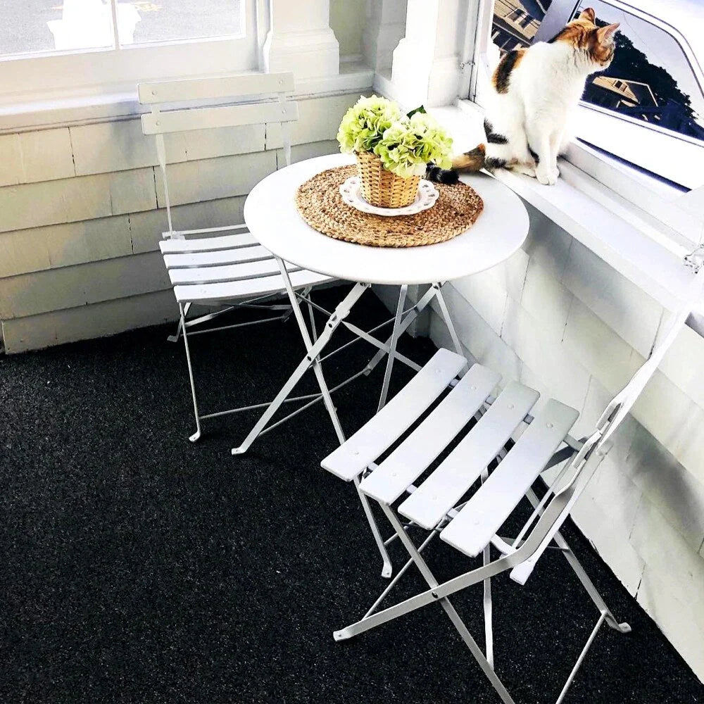 Set bistro pieghevole in metallo da 3 pezzi, set conversazione resistente alle intemperie per esterni/interni, per patio, cortile, giardino