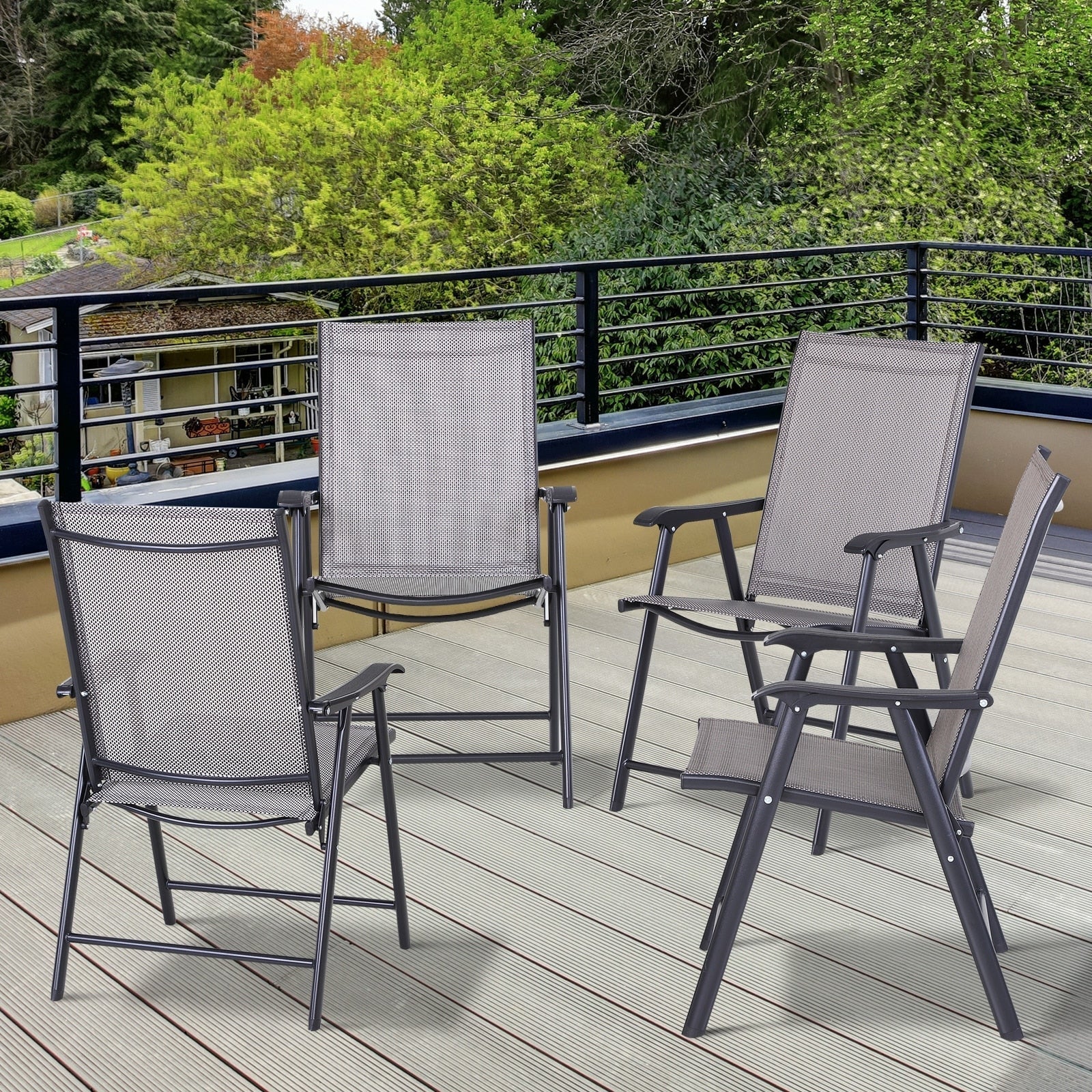 Set di 4 sedie pieghevoli Outsunny per patio, dal design semplice ed elegante, comode per terrazza, giardino, cortile e viaggio