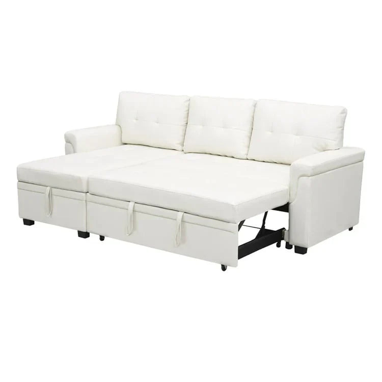 Divano componibile convertibile reversibile con letto estraibile, chaise longue con contenitore nascosto e gambe durevoli