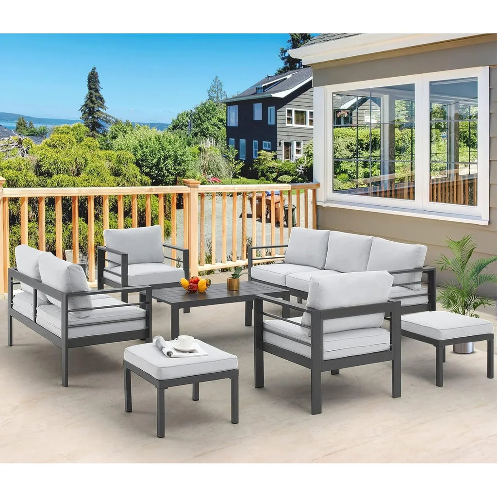 AECOJOY Set di mobili da giardino a 7 pezzi in alluminio Set da conversazione per esterni
