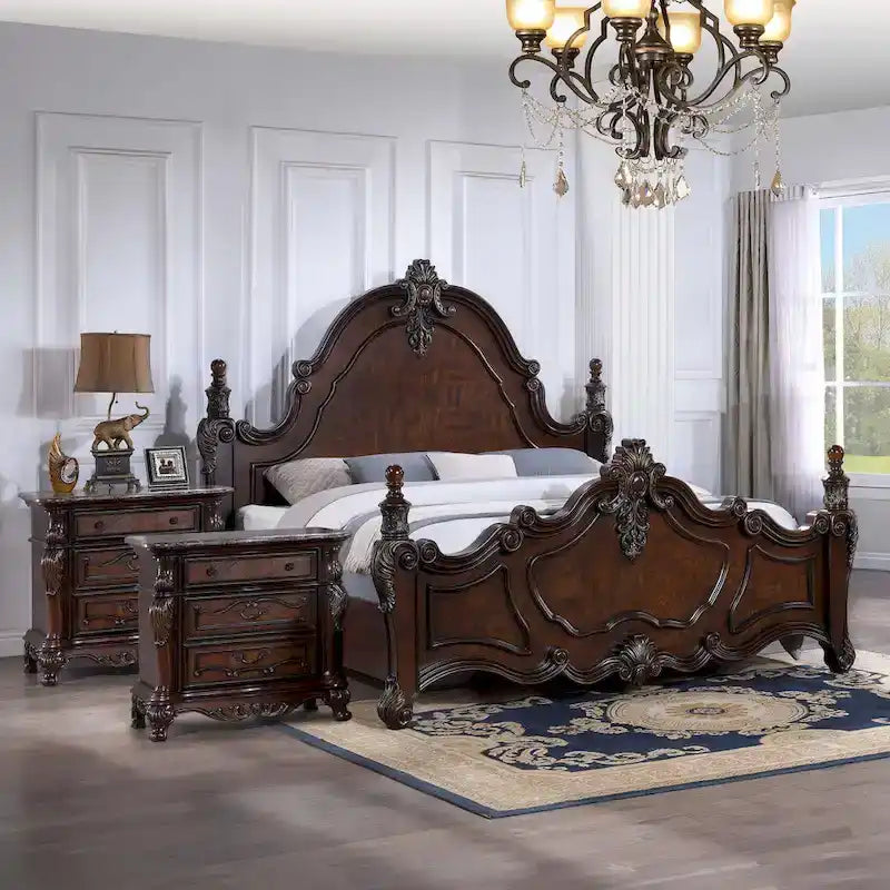 Furniture of America Eugene Set Camera da Letto Tradizionale 3 Pezzi in Legno di Ciliegio Scuro con Pannelli