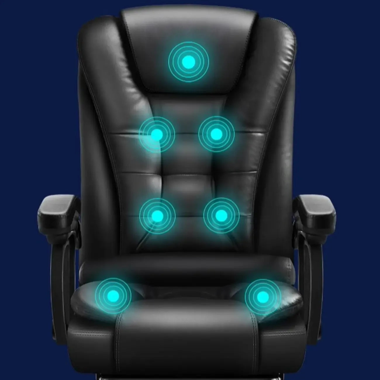 Sedia da ufficio girevole ergonomica in pelle nera con poggiapiedi