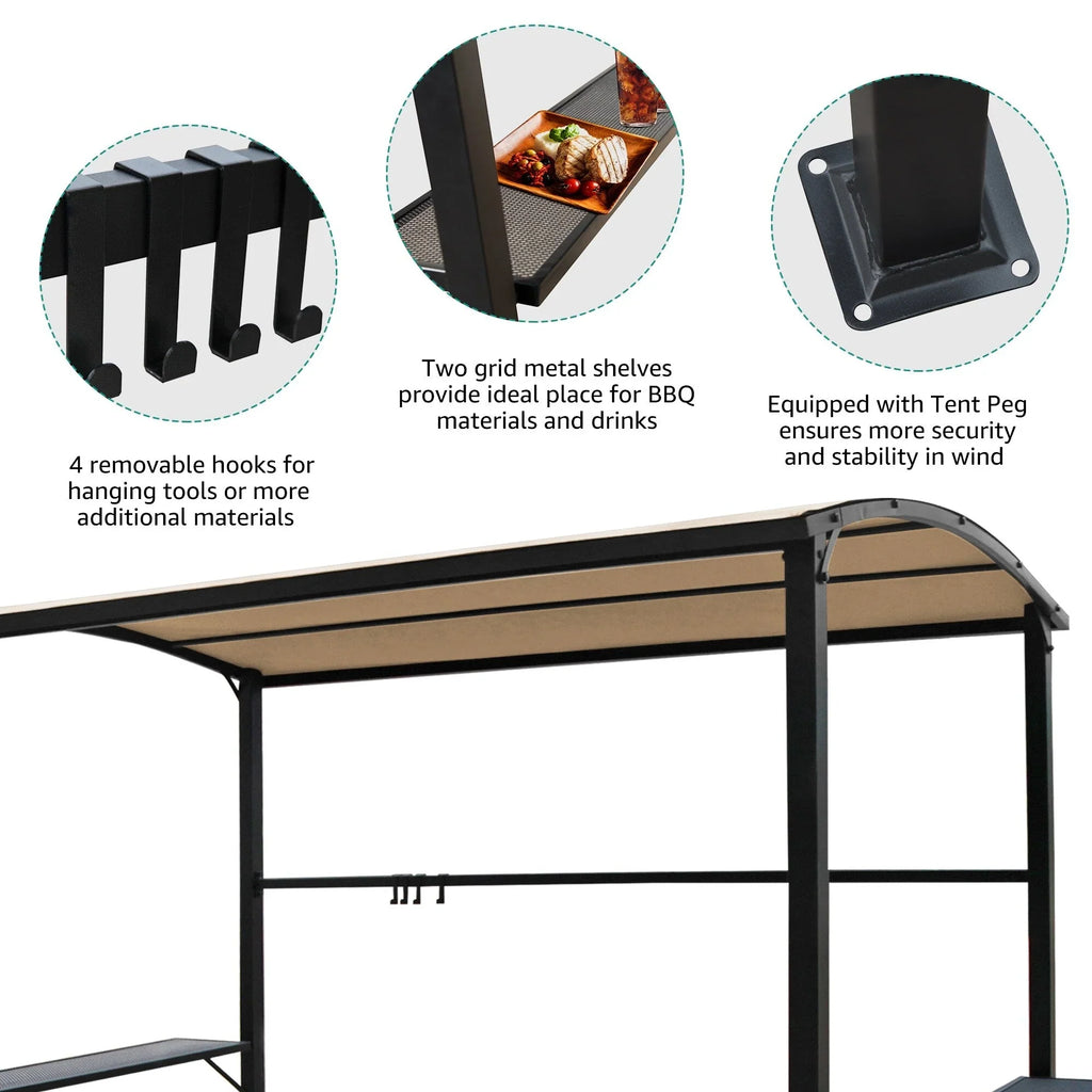 Gazebo da esterno con struttura in acciaio 1,5 x 2,4 m con tettoia per barbecue