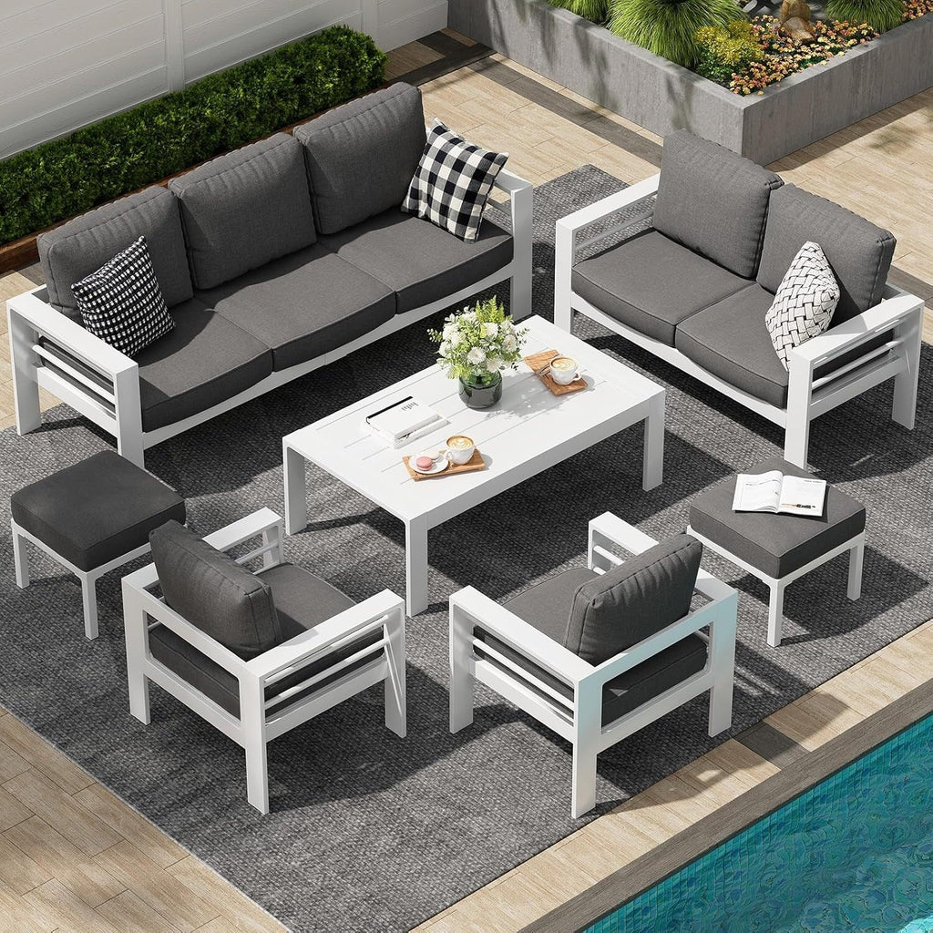 AECOJOY Set di mobili da giardino a 7 pezzi in alluminio Set da conversazione per esterni