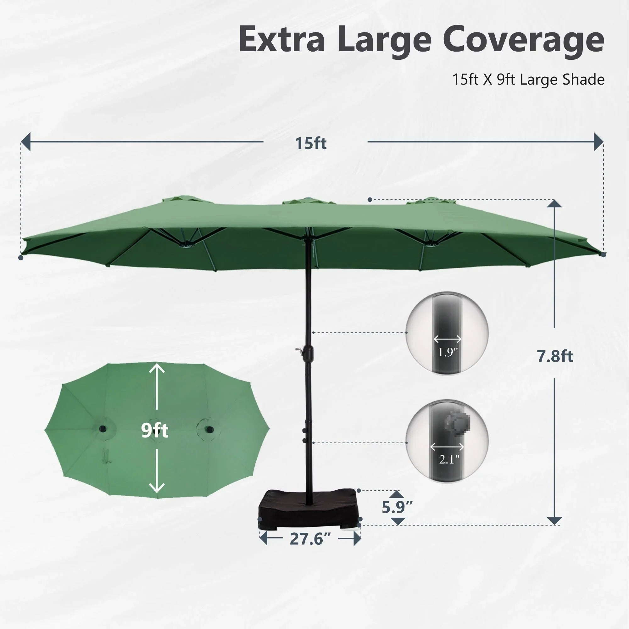 MAISON ARTS Ombrellone Doppio da 4,5 m, Extra Large, per Patio, con Base Inclusa